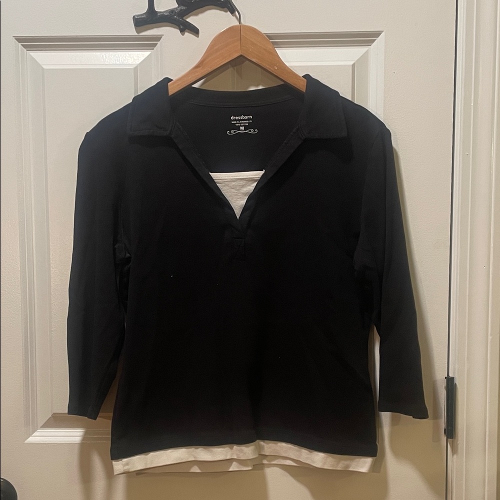 Dress Barn Women's Black Top with White Accents
